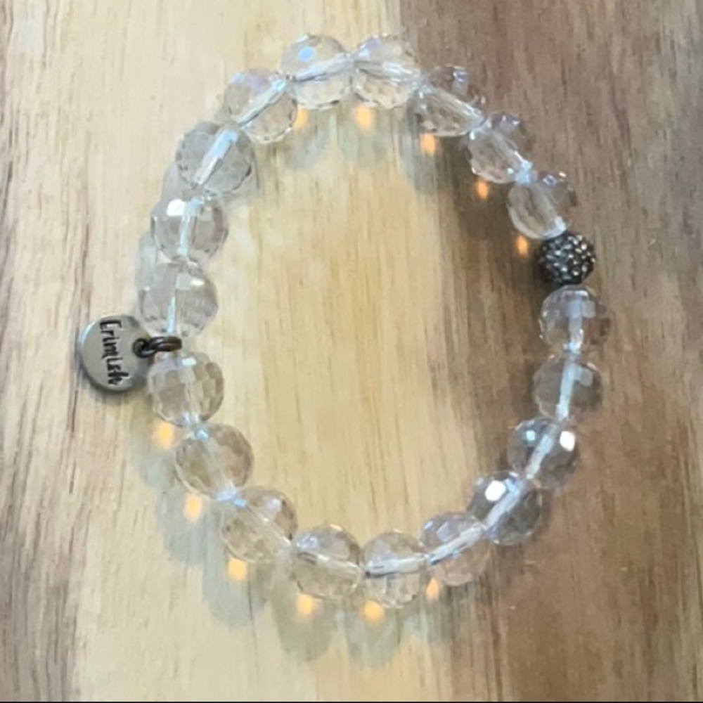 Ermish Faceted Clear Beads and One Sparkly Black Bead Stretch Bracelet